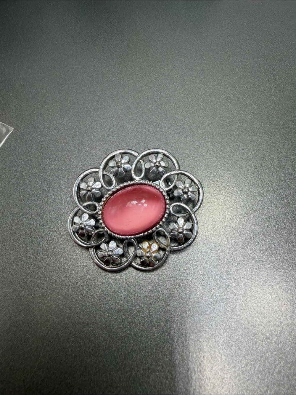 Vintage Celtic Style Brooch Pink Art Glass